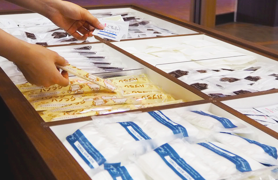 雄山荘のSDGｓ　アメニティバー　必要なものをお取りください